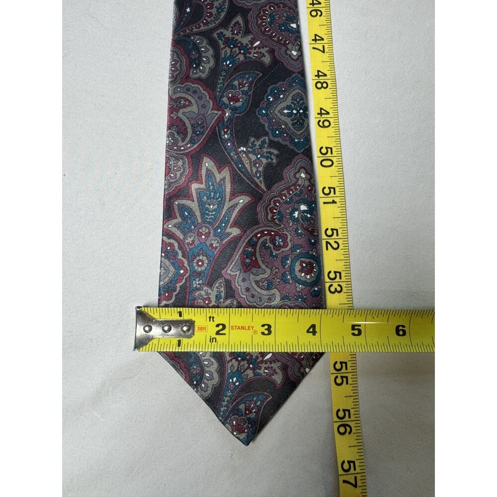 Vintage Etienne Aigner Paisley Silk Necktie Burgundy Red Blue Gray Designer Tie - Picture 7 of 7
